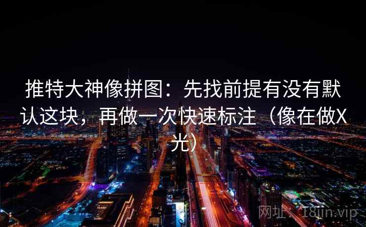 推特大神像拼图:先找前提有没有默认这块,再做一次快速标注(像在做X光) 推特大神像拼图:先找前提有没有默认这块,再做一次快速标注(像在做X光)