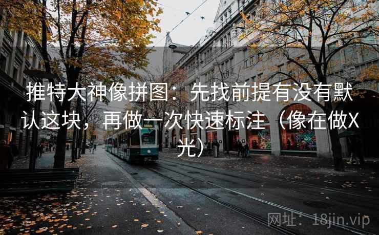 推特大神像拼图:先找前提有没有默认这块,再做一次快速标注(像在做X光) 推特大神像拼图:先找前提有没有默认这块,再做一次快速标注(像在做X光)